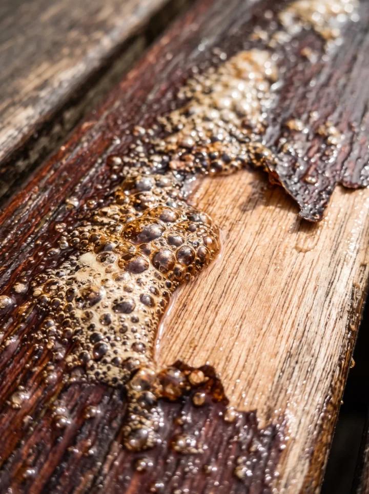 Chemical stripping on old timber deck